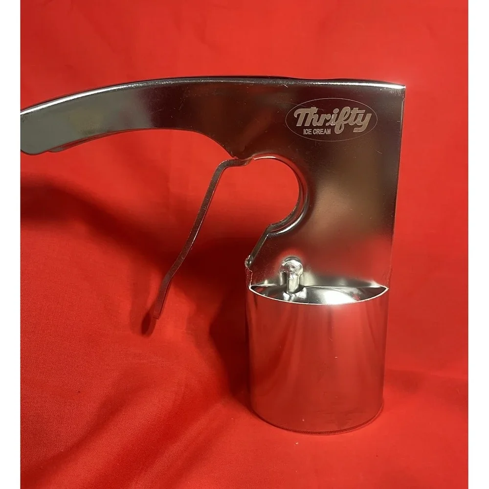 Vintage Thrifty Cylindrical Ice Cream Scoop Stainless Steel Spring Trigger Style